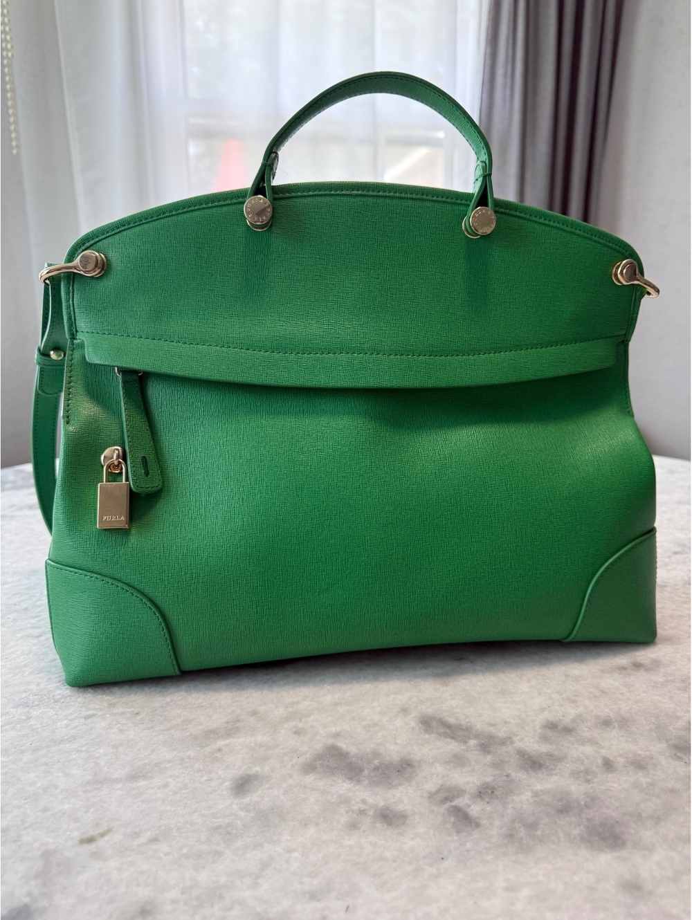 Furla Piper Green Genuine Leather Satchel